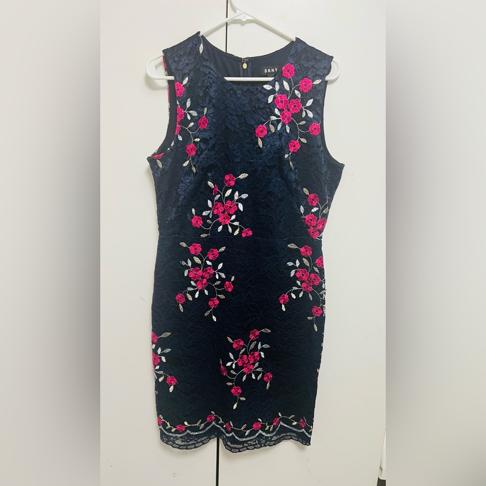 DKNY Dress with Pink Floral Embroidery